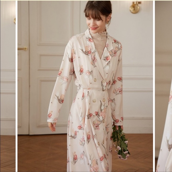 Simple Retro Giselle Tulip floral print midi Dress sz large L - Picture 6 of 13